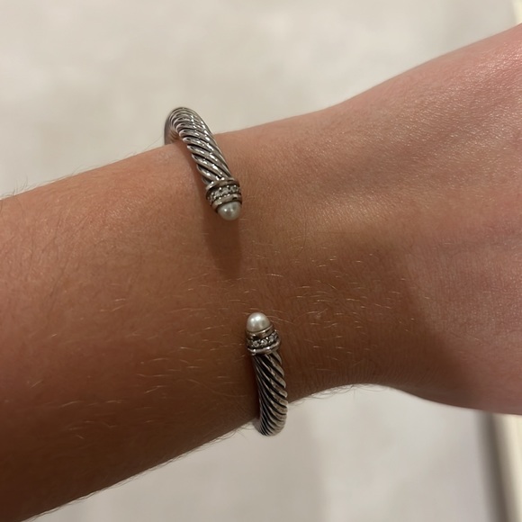 David Yurman Cable Classics Bracelet Sterling Silver w/ Pearls & Pavé Diamonds - Picture 6 of 7